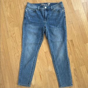 Seven7 Women's starlets mid rise skinny embellished pocket Blue Jeans